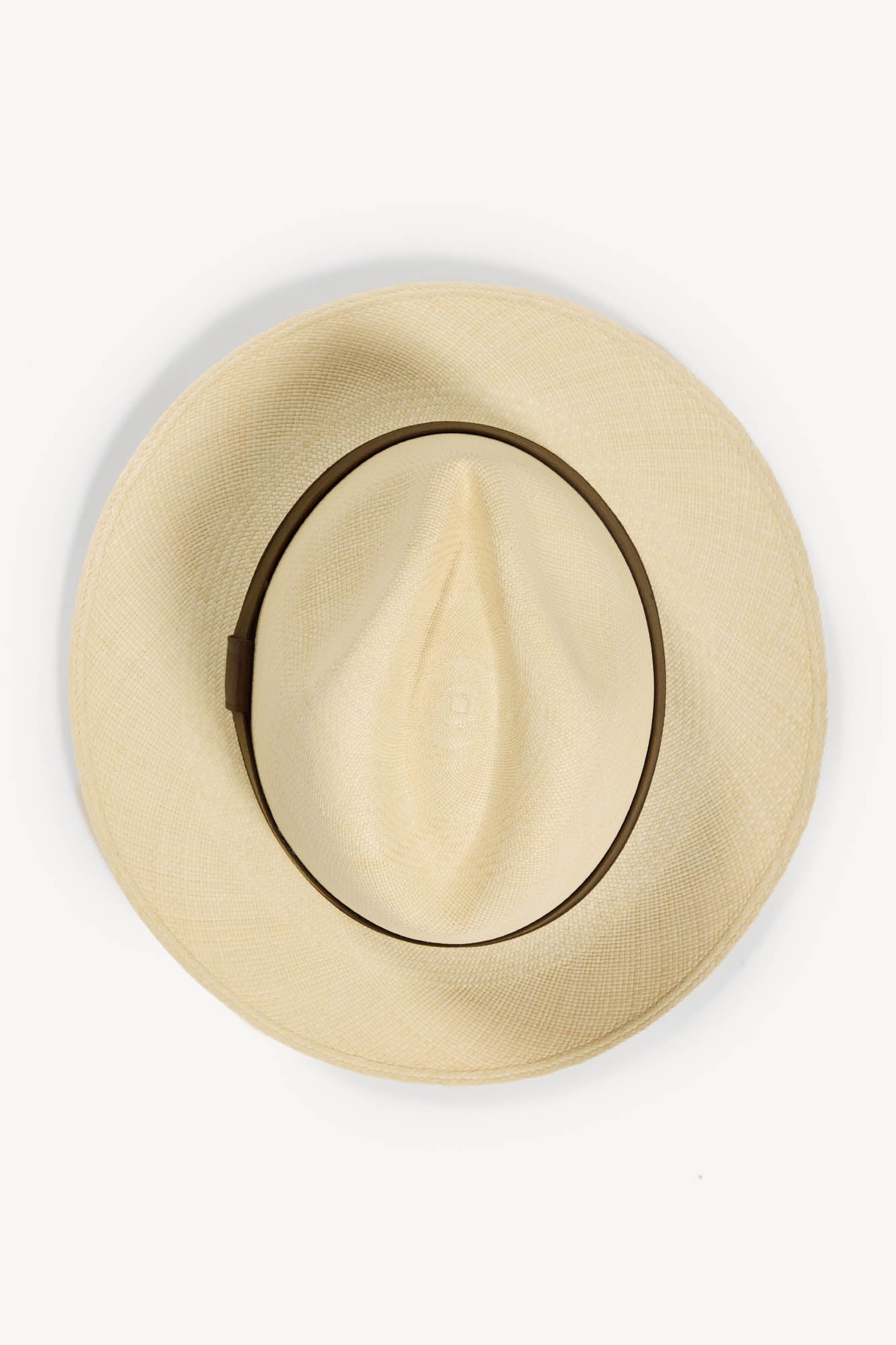 Luxury handcrafted Panama hat with a leather band on a white background