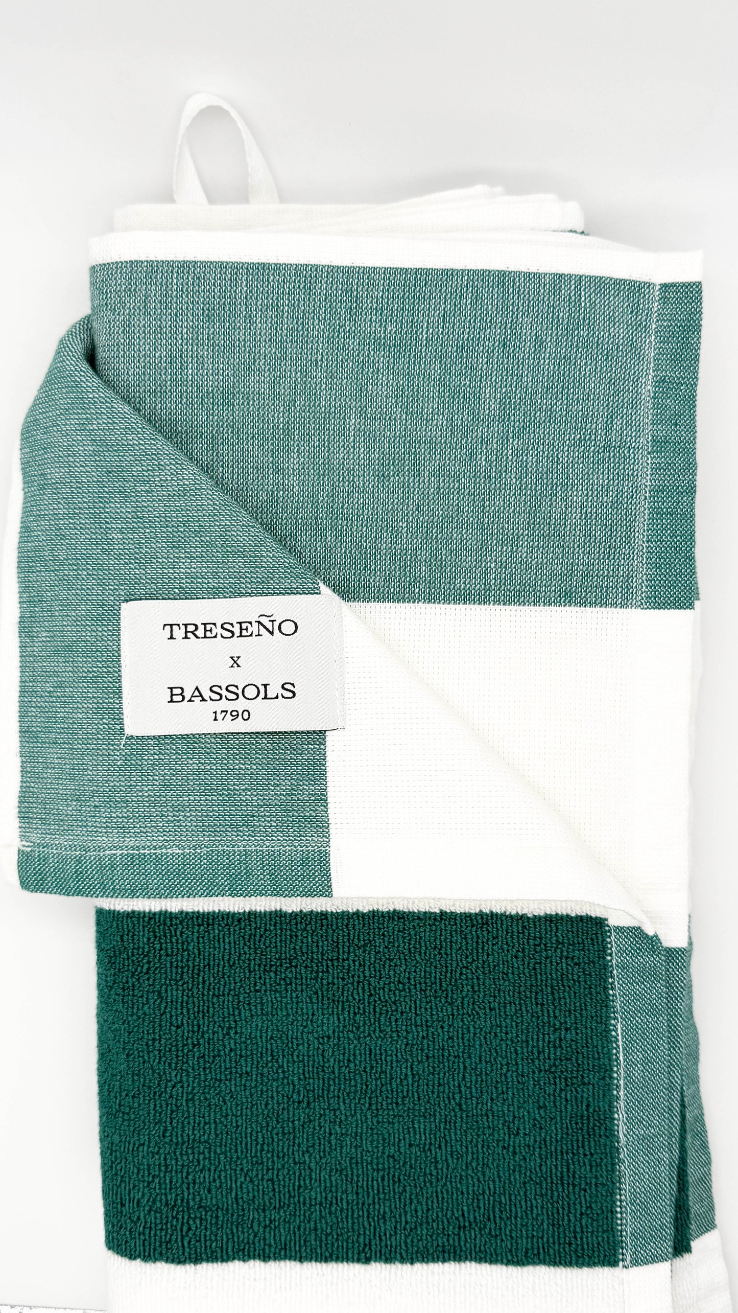 Green and white Players Towel for golf on white background