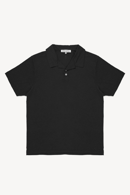 Black polo shirt on a white background