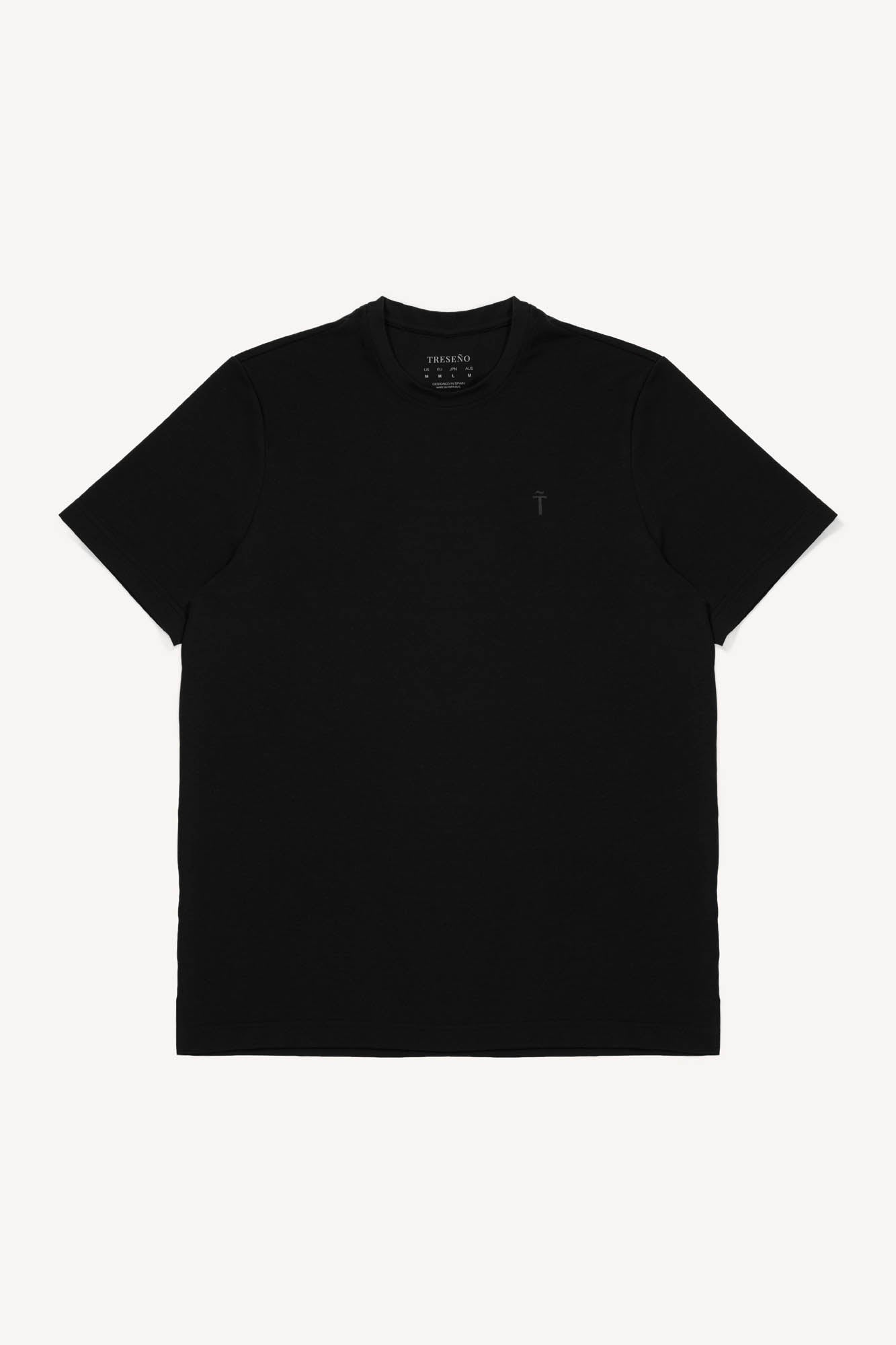 Black t-shirt with Treseño logo on a white background
