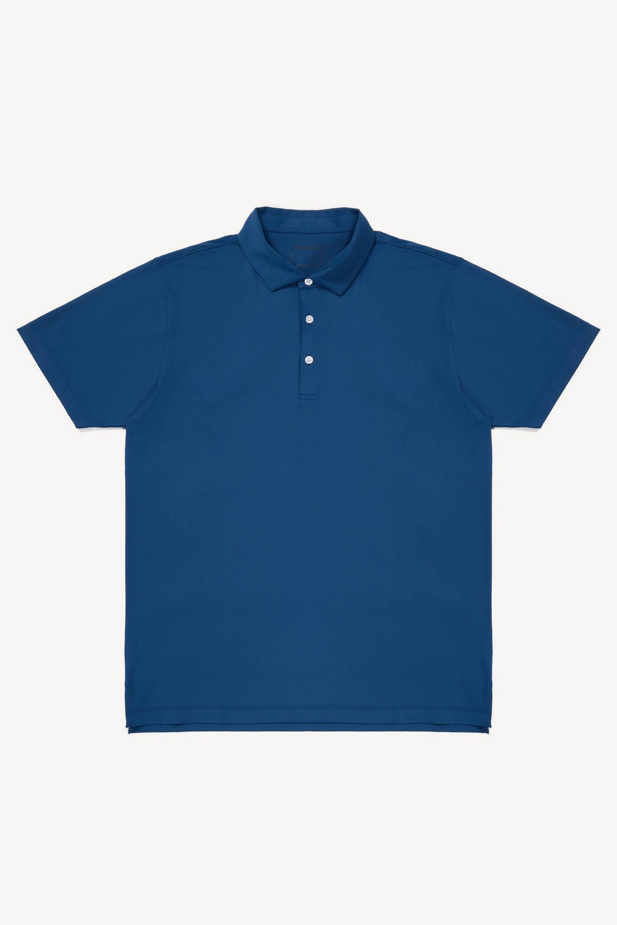 Blue performance golf polo shirt on a white background