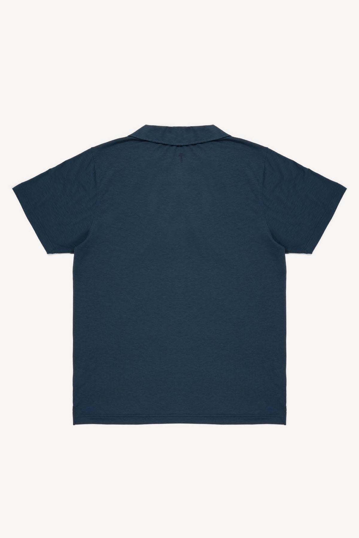Blue grey cuban collar polo shirt on a white background