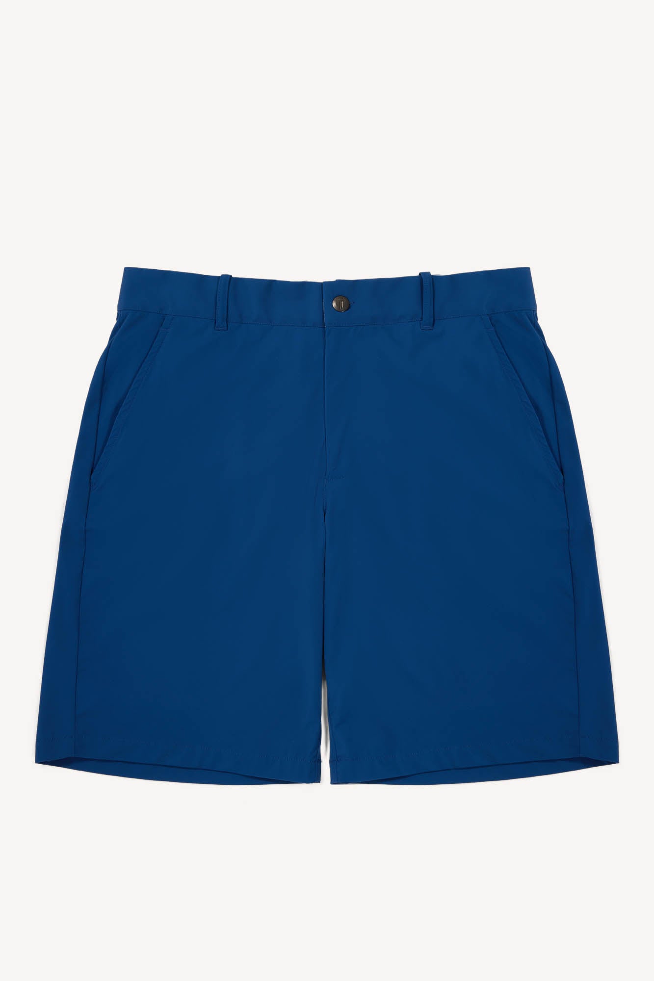 Blue golf shorts on a white background