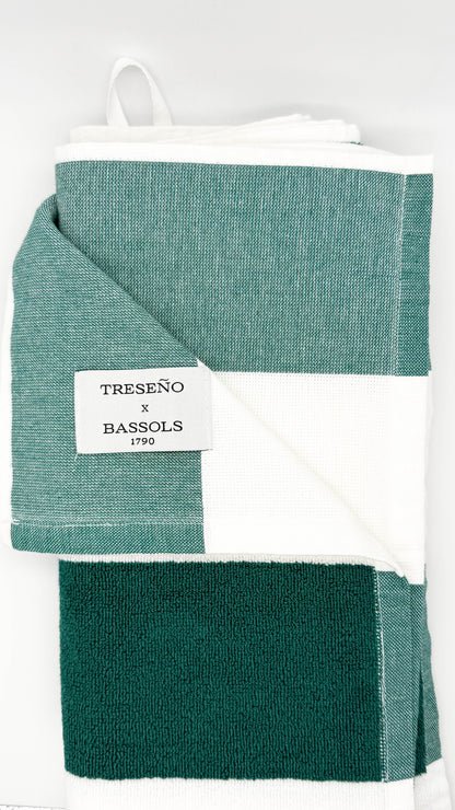 Green and white Players Towel for golf on white background
