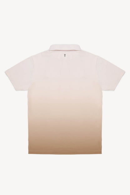 Gradient polo shirt from white to beige on a white background
