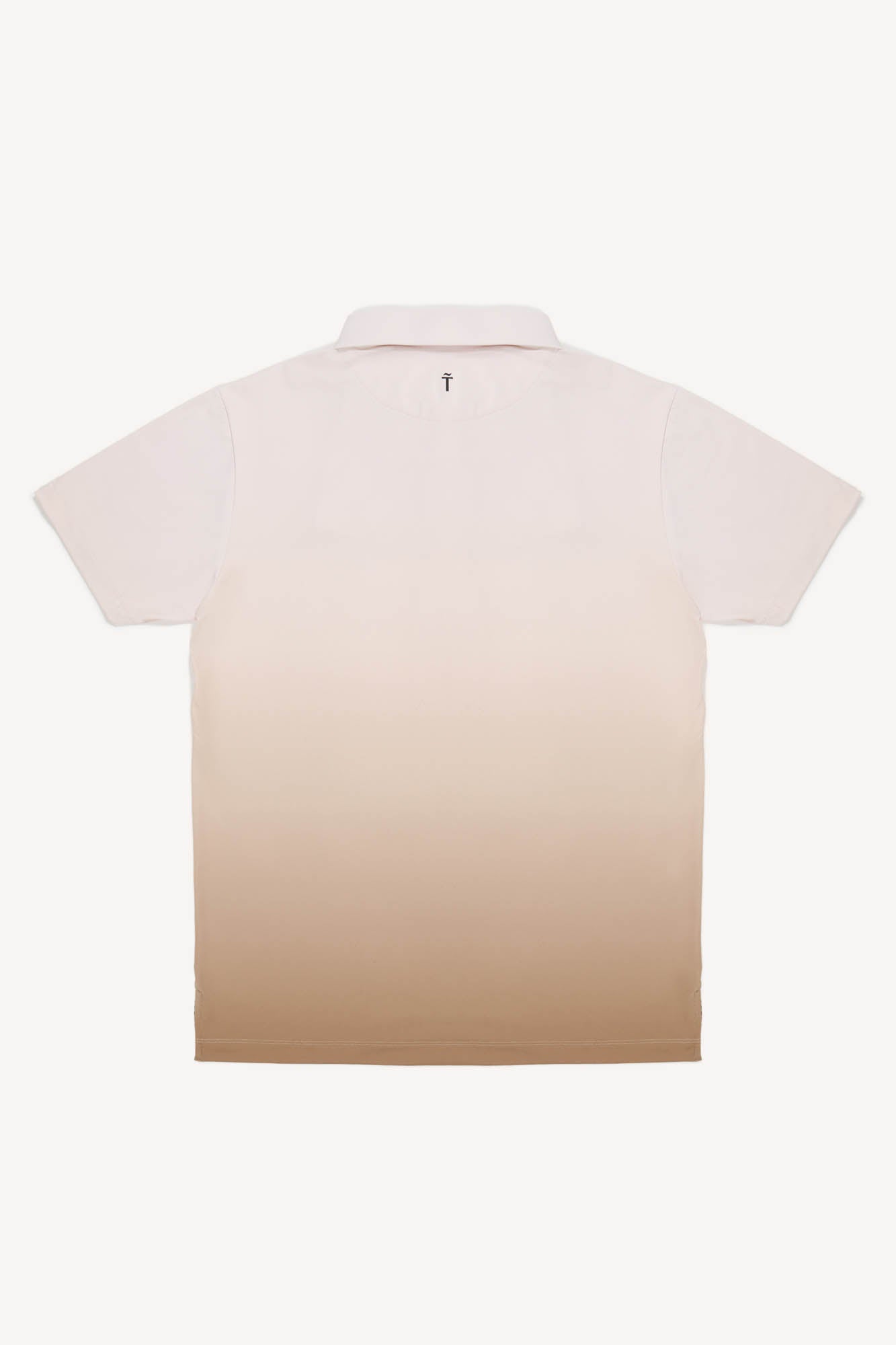 Gradient polo shirt from white to beige on a white background
