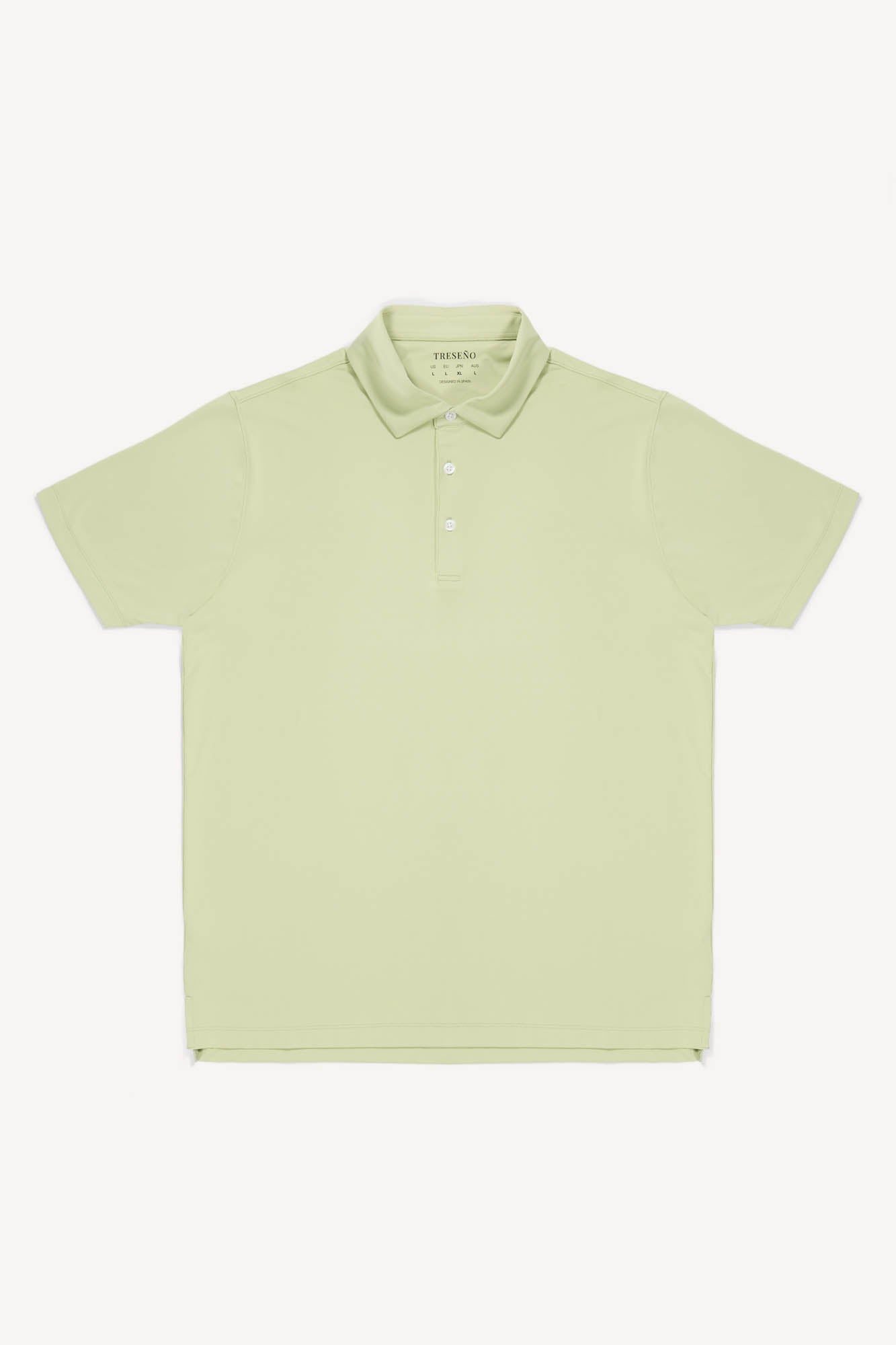 Light green performance golf polo shirt on a white background