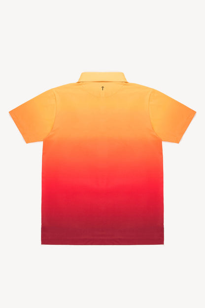 Orange to red gradient polo shirt on a white background